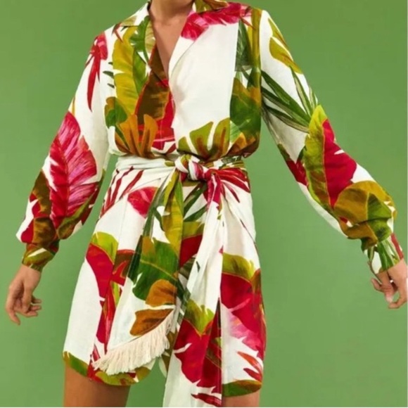 FARM Rio Red and Green Asymmetrical Wrap Dress - Picture 4 of 4